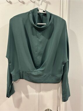 Dynamite Draped Turtleneck Crop Top - Teal